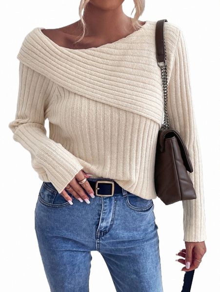 

women's sweaters asymmetrical neck ribbed knit sweater 97mr#, White;black
