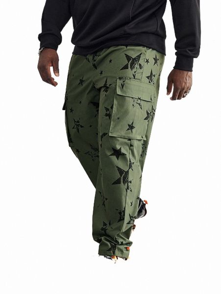

men's pants extended sizes men star print flap pocket cargo pants s3l1#, Black