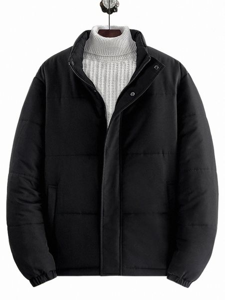 

men's down & parkas men 1pc zip up snap button puffer coat m464#, Black