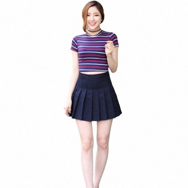 

skirts skirts women skirt girl short high waist plaid plain skater fashion school college style uniform with inner shorts plus siz 982z#, Black