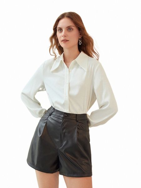 

women's shorts motf premium pu leather straight leg shorts e6ps#, White;black