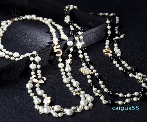 

fashion luxury designer classic flower elegant bright pearl multi layer lon, Black