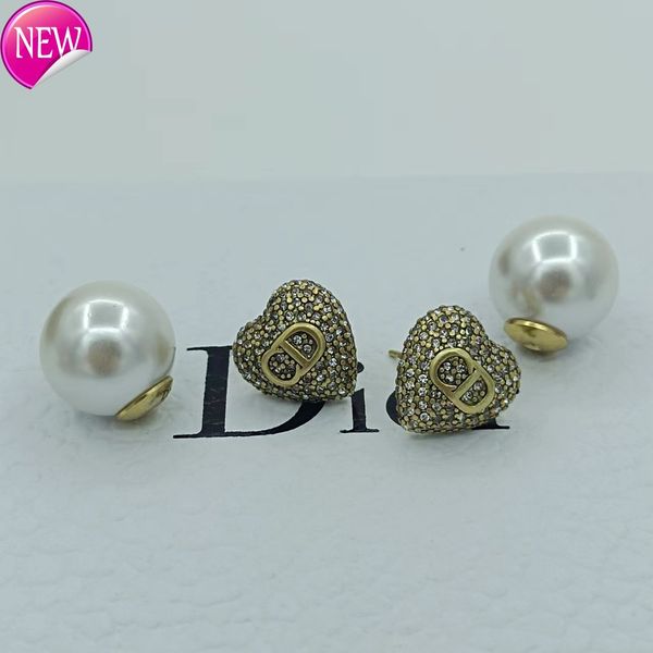 

luxury brand design earrings d family / di family's new pearl full of diamond letters cd love earrings women's simple high sense t, Golden;silver