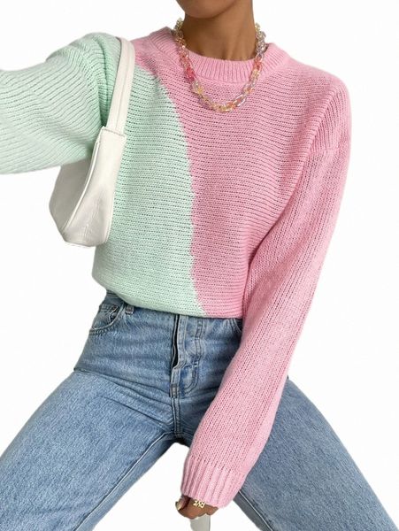 

women's sweaters two tone drop shoulder sweater n4kx#, White;black
