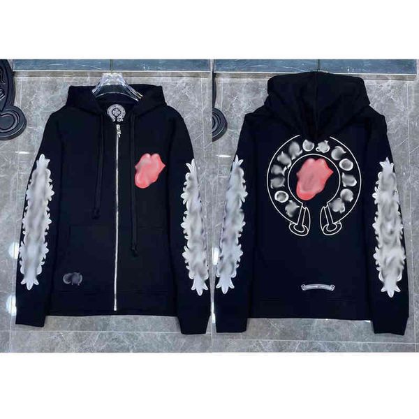 

fashion luxury mens sweatshirts designer hoodies ch classic zipper hooded sweater cross flower pullover sanskrit pattern casual coat women, Black