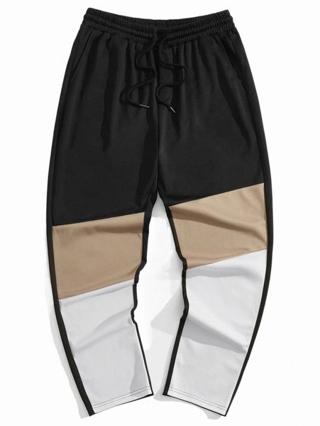 

men's pants men color block drawstring waist sweatpants u9qa#, Black
