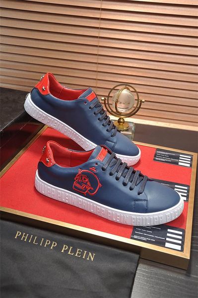 

2021 new designer mens casual shoes fashion genuine leather sneakers luxury trainers em51230 philipps pleins xry, Black