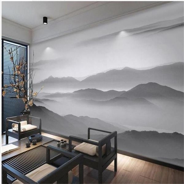 

chinese 3d wallpaper black white mountain tv background wall wallpaper living room film and television wallpaper mural tea room 3d wallpaper