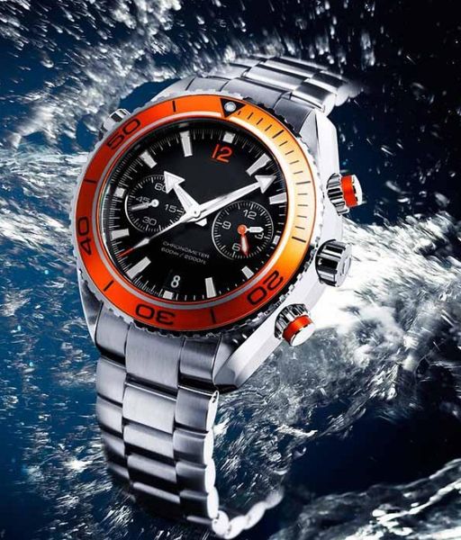 

new ocean automatic watch mens mechanical sea black dial orange bezel watches mens stasinless floding bucklet, Slivery;brown
