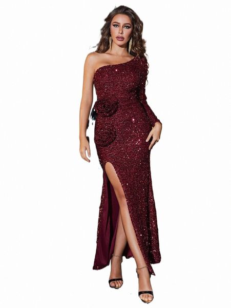 

casual dresses one shoulder split thigh sequin prom dress x1ze#, Black;gray