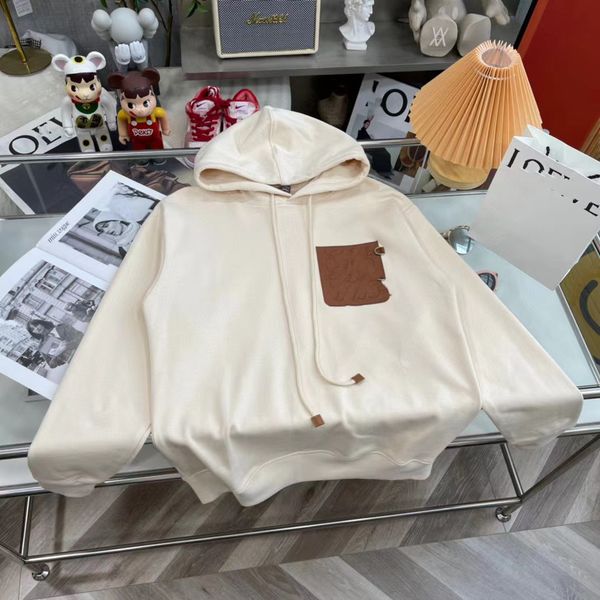 

designer version hoodie handmade loe 2022 autumn and winter new leather logo leather label men's women's hooded sweater, Blue;black