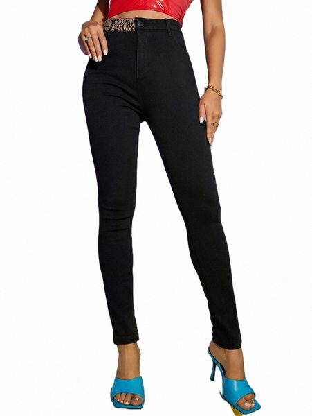 

women's pants & capris contrast panel skinny pants j1ic#, Black;white