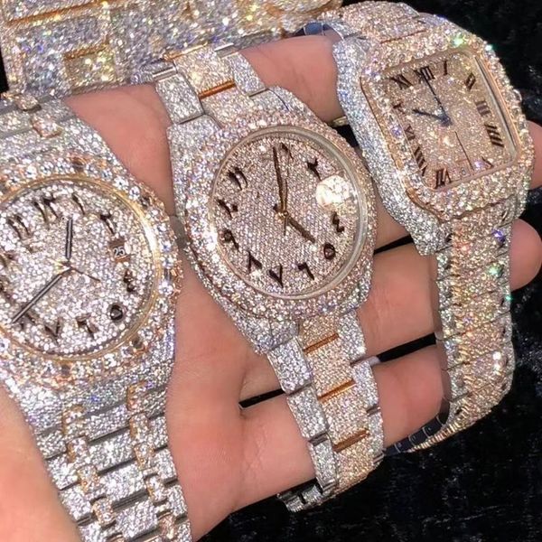

mens luxury watches automatic moissanite iced watch for men movement womens watch men's montre homme diamond watchs wristwatches montre, Slivery;brown