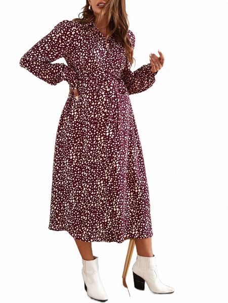 

plus size dresses maternity dalmatian print belted shirt dress p5n5#, Black