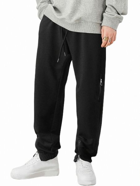 

men's pants men zipper hem drawstring waist sweatpants a6oa#, Black