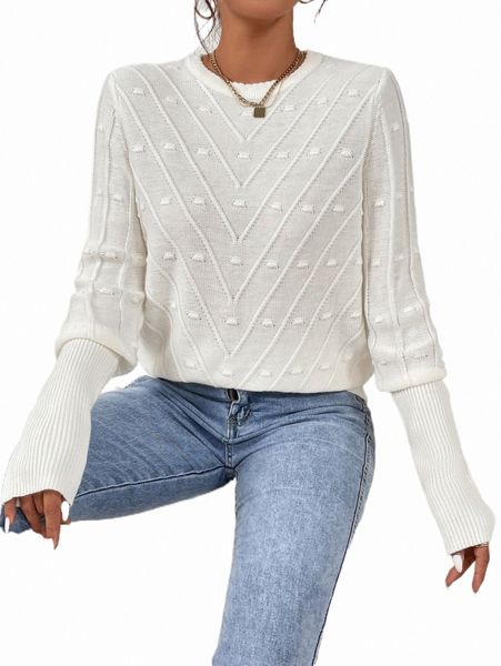 

women's sweaters textured knit lantern sleeve sweater w4pa#, White;black