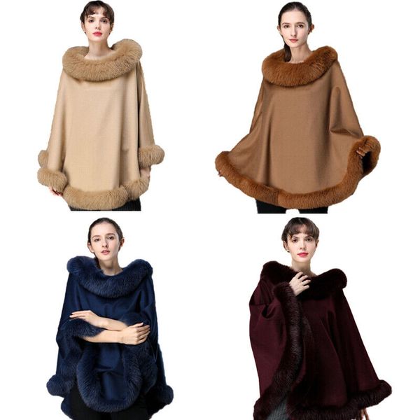 

fox fur capes cashmere and wool shawl wraps winter warm poncho party dinner, Blue;gray