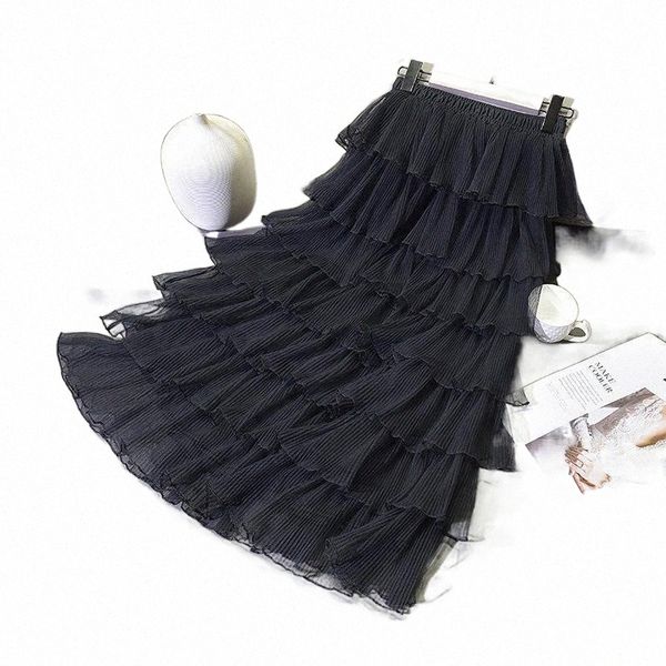 

skirts skirts summer women high waist ball gown tutu skirt tulle white black long pleated korean saia i7f2#