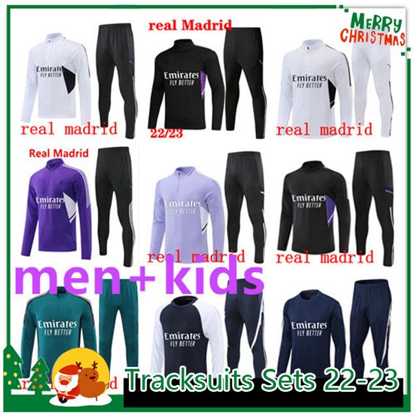 

2022 2023 soccer tracksuits sets real madrids tracksuit set training suit 22 23 men and kids football jacket chandal futbol survetement, Black
