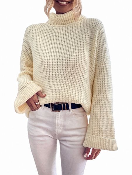 

women's sweaters turtleneck drop shoulder sweater g2w5#, White;black
