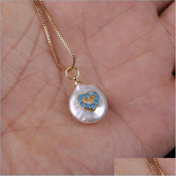 

chokers sky blue cz tiny heart charm natural coin freshwater pearl bead thin gold chain pendant choker necklace for women wedding gif dhdyp, Golden;silver