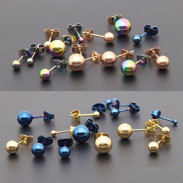 

stud stud 10pcs/lot whole round ball no faded 316l stainless steel earrings men women titanium punk jewelry276l drop delivery 2021 jew dhscx, Golden;silver