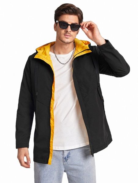 

men's jackets men two tone drawstring hooded coat t2hn#, Black;brown
