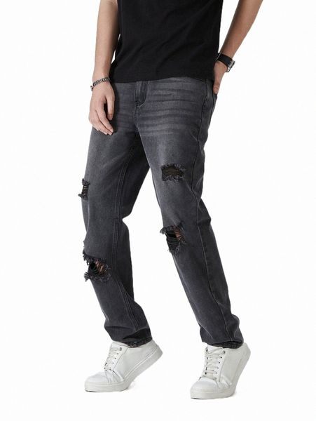 

men's jeans men ripped frayed straight leg jeans m2sy#, Blue