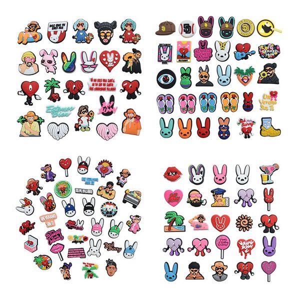 

moq 100pcs bunny croc shoe accessories charms soft rubber decoration buckle for clog bracelet wristband button gift, White;pink