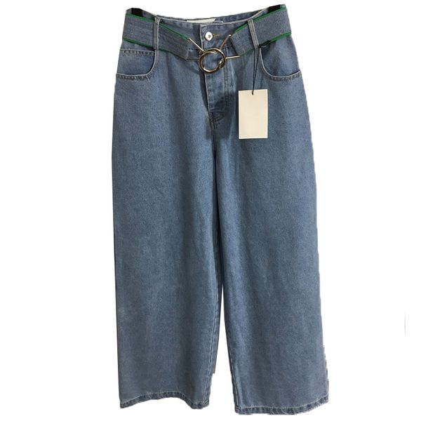 

women jeans trousers fashion belt designer pants blue denim lady trouser personality loose pattern jeans pant
