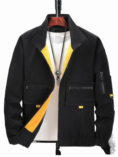 

men's jackets men 1pc o-ring zipper pocket jacket r4yq#, Black;brown