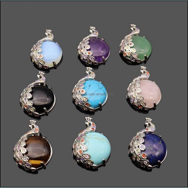 

pendant necklaces womens peacock pendant necklace crystal gemstone healing chakra necklaces lucky gift for women and girls drop deliv dhome, Silver