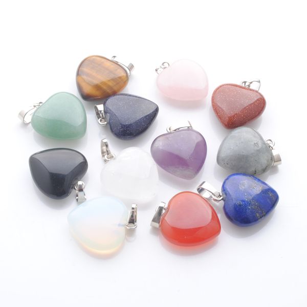 

lovers heart dangle pendant jewelry natural tigers eye amethysts gem stone beads charm pendants for women gifts 20x20mm bn345, Silver