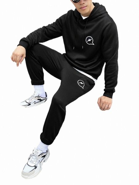 

men's tracksuits men expression print drawstring hoodie & sweatpants z3yy#, Gray