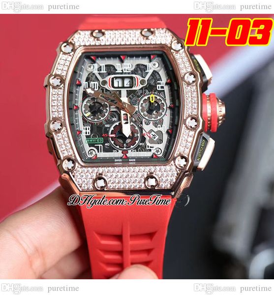 

2022 11-03 a21j automatic mens watch rose gold diamonds bezel skeleton dial big date red crown rubber strap 8 styles watches puretime c3, Slivery;brown