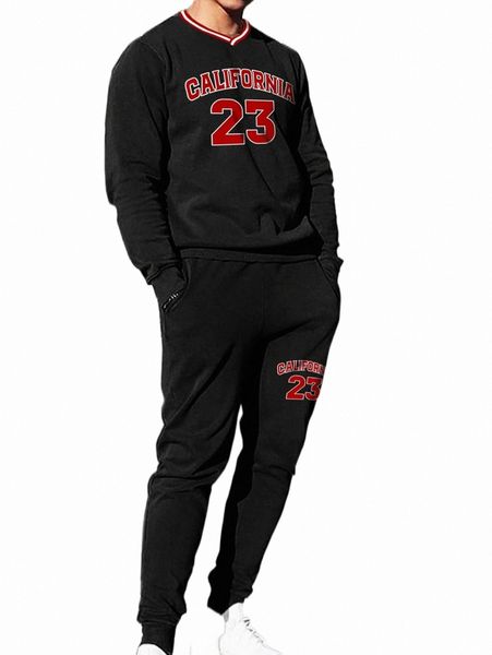 

men's tracksuits men letter graphic striped trim pullover & sweatpants 99a3#, Gray