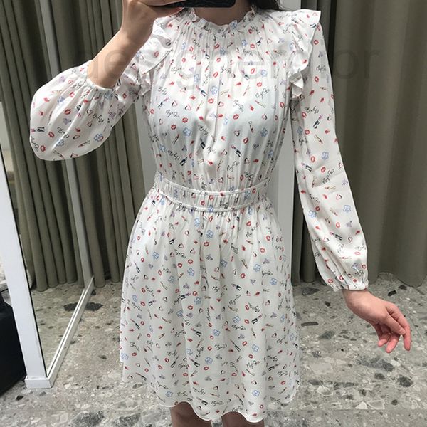 

casual dresses designer fadan  family 2021 spring summer sweet printed lantern sleeve lace dress e8ml, Black;gray