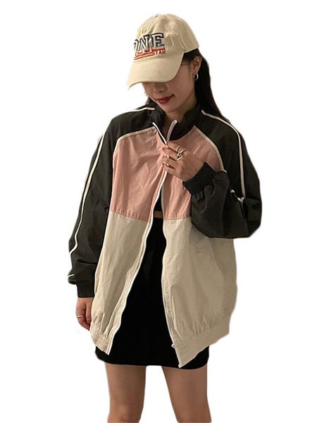

women s jackets early spring color blocking stand up collar trench coat women korean version clothing summer fashion casual n1550 220905, Black;brown