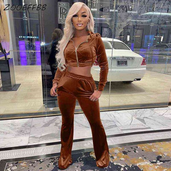 

women's two piece pants zooeffbb velvet tracksuit 2 piece set long sleeve hoodies crop straight-leg pants loungewear outfits women matc, White