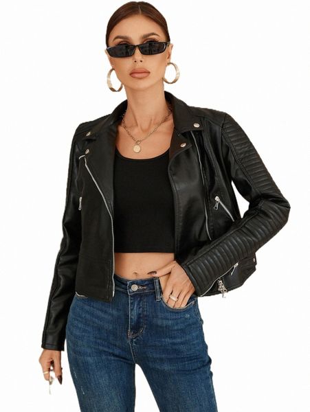 

women's jackets zip up pu moto jacket 2022 new a83t#, Black;brown