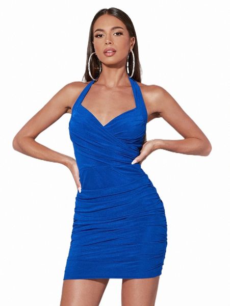 

casual dresses bae backless ruched halter bodycon dress l4xz#, Black;gray