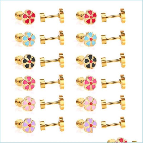 

stud stud wholesale 12pairs/lot 316l stainless steel mix color earrings screw back ear lot jewelry drop delivery 2021 jewelshops dhij2, Golden;silver