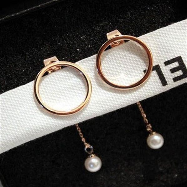 

18k rose gold fashion designer geometry circle pendant white pearl drop stud earrings for stylish woman girls dangle chandelier290i, Golden;silver