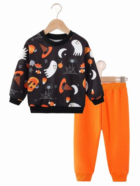 

others apparel toddler boys halloween print sweatshirt & sweatpants 2278#, Black;white