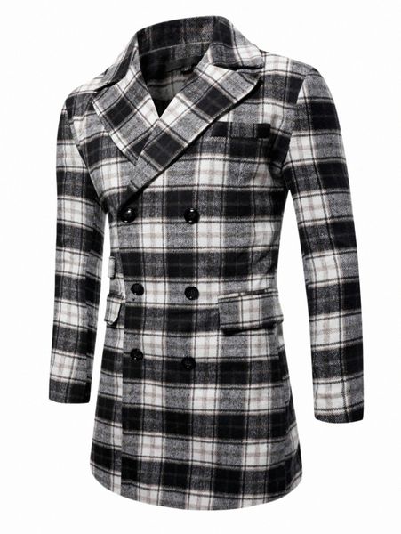 

men's down & parkas men plaid double breasted lapel neck overcoat t0jg#, Black