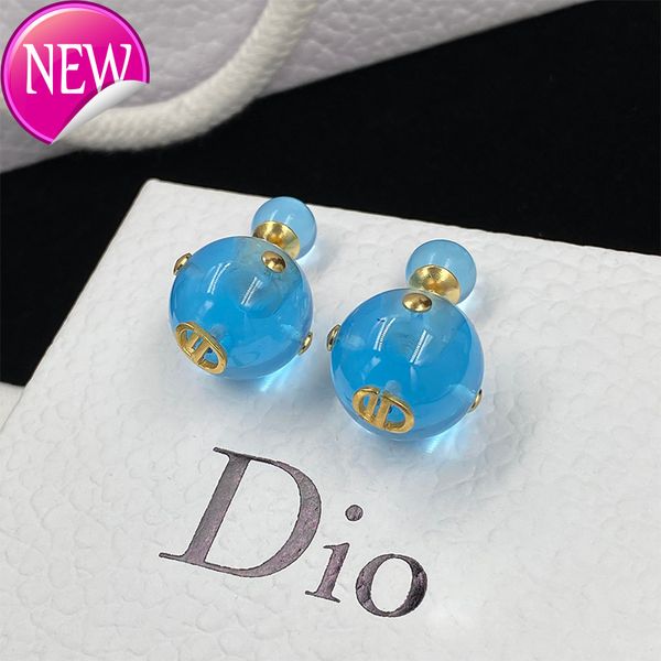 

luxury brand design earrings cd female early spring 2022 light blue embellished with transparent resin d home net red earrings, Golden;silver