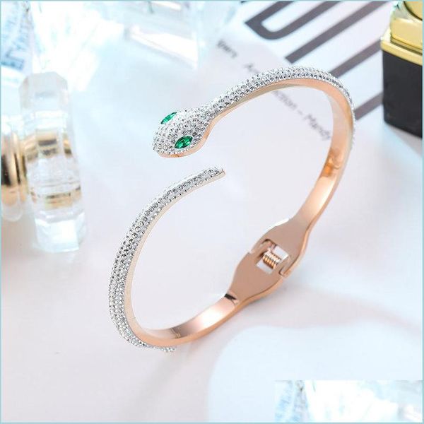 

bangle fashion snake shaped titanium steel womens bangle pseras rose gold plated bracelets crystal zircon open clasp desig ffshop2001 dhj5p, Black