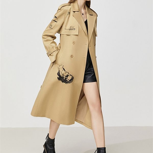 

womens trench coats amii minimalism autumn trench coat for women elegant double breasted sashes overcoat printed windbreaker female jacket 1, Tan;black