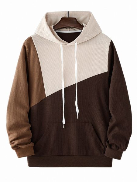 

men's hoodies & sweatshirts men color block drawstring hoodie h6i3#, Black