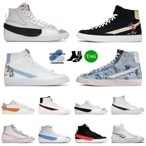 

2022 blazer mid 77 running shoes jumbo low pomegranate indigo metallic gold washed denim pack men women sneakers trainers 36-45, White;red